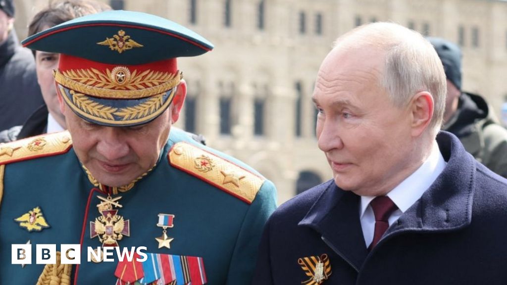 Defence Minister Sergei Shoigu with Vladimir Putin at the Victory Day parade in Moscow, 9 May 2024