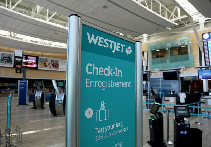 WestJet airline signage is pictured at Vancouver