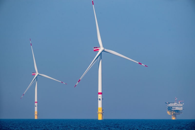 Offshore wind turbines are located at the Arcadis Ost 1 wind farm off the island of Ruegen in the Baltic Sea. Stefan Sauer/dpa