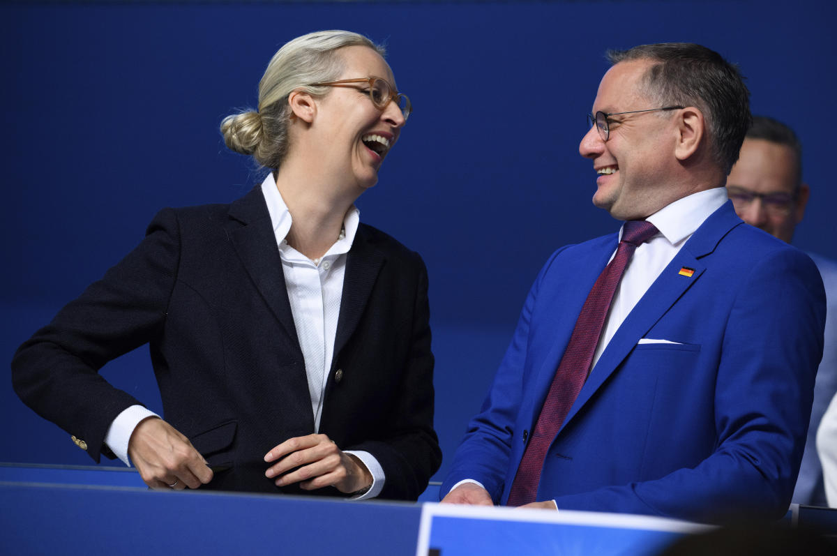 German far-right party reelects its leaders after election gains while opponents protest
