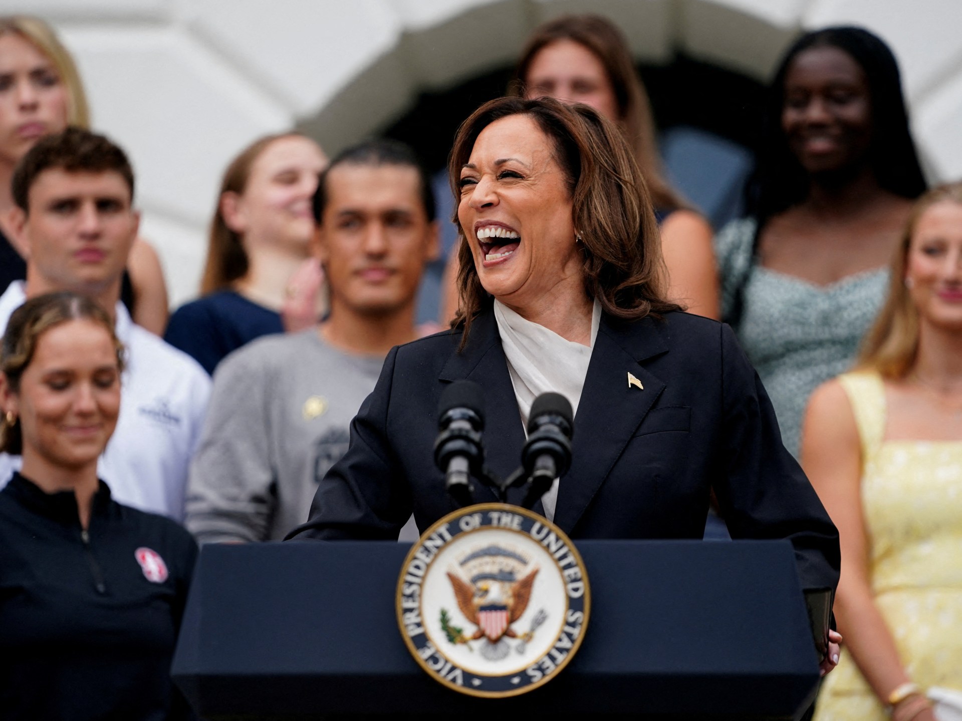 Kamala Harris hails Joe Biden’s legacy in first speech since he quit race | US Election 2024 News
