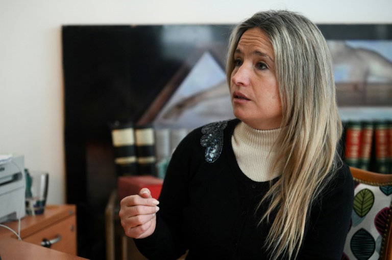 Natacha Romano, the lawyer of an Argentine woman who has accused two French international rugby players of rape, speaks during an interview with AFP (LUIS ROBAYO)