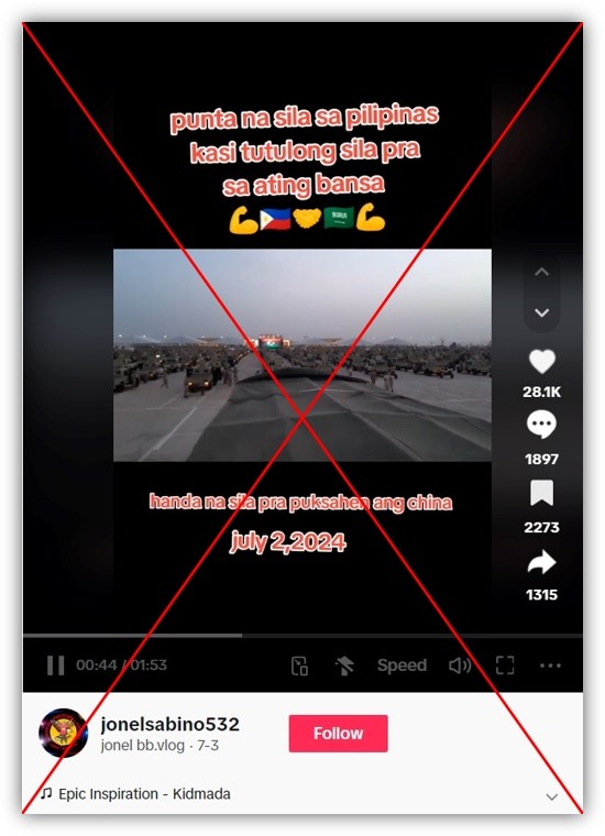 Screenshot of the false TikTok post, captured on July 12, 2024