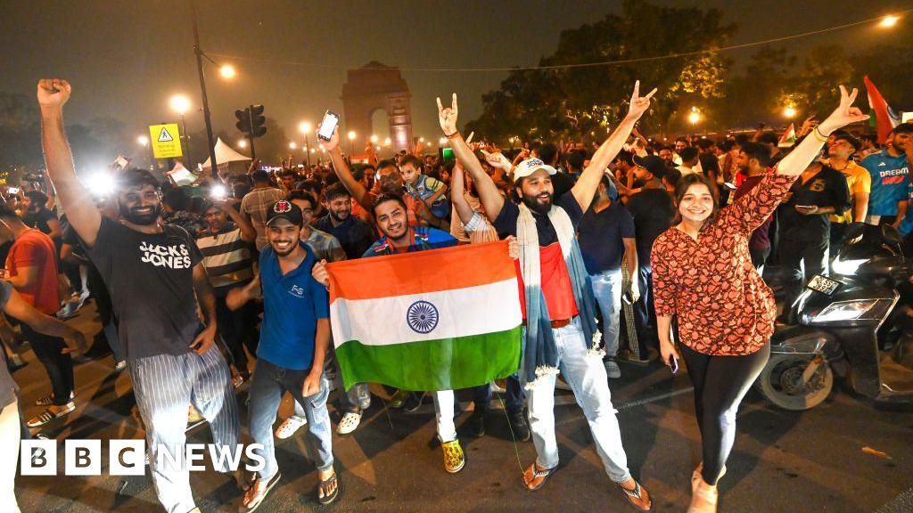 Fans celebrate India's thumping win