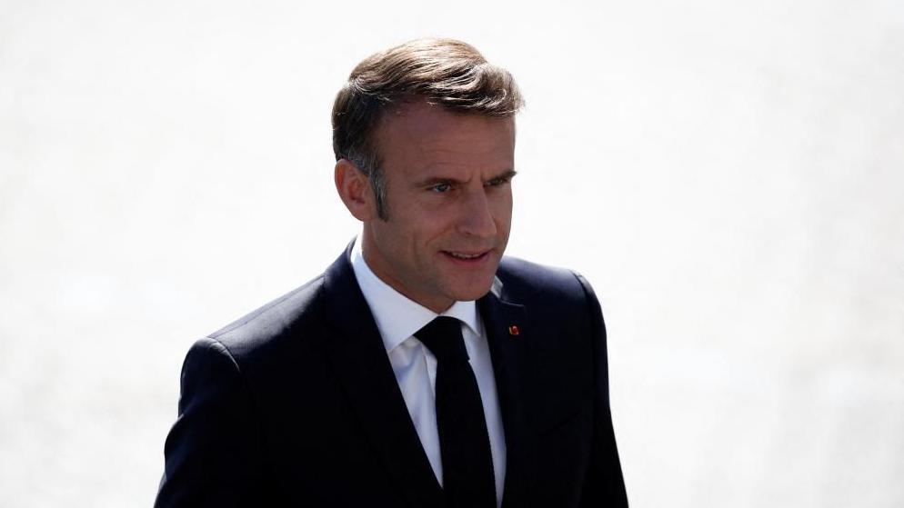 French President Emmanuel Macron. Seen from slightly above and looking off camera