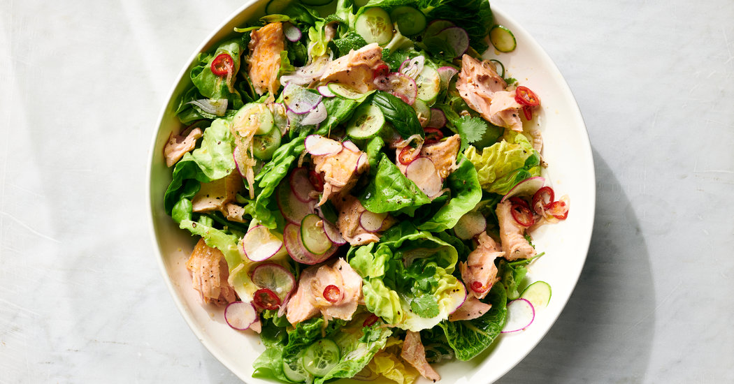 Grilled Salmon Salad With Lime, Chiles and Herbs