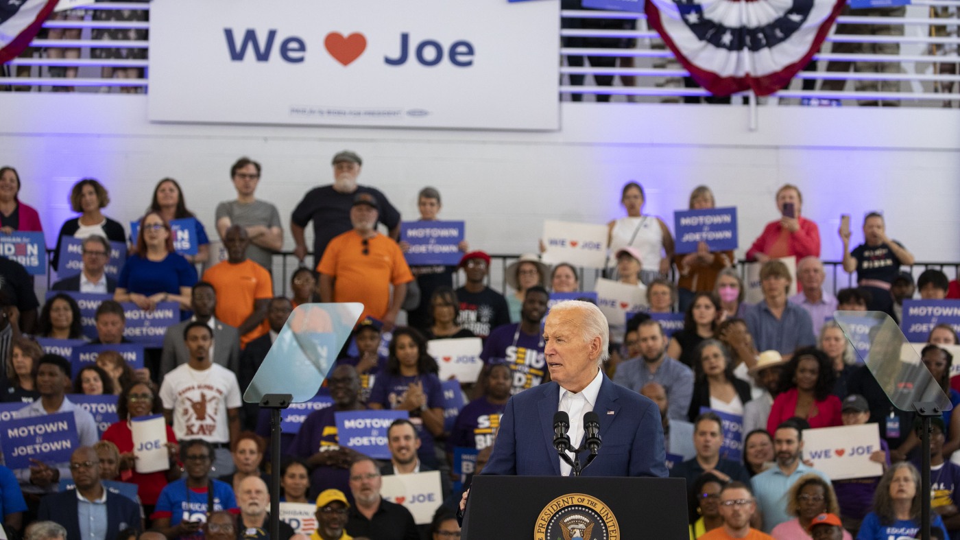 Biden punches at Trump and the press and lays out 100 day plan : NPR