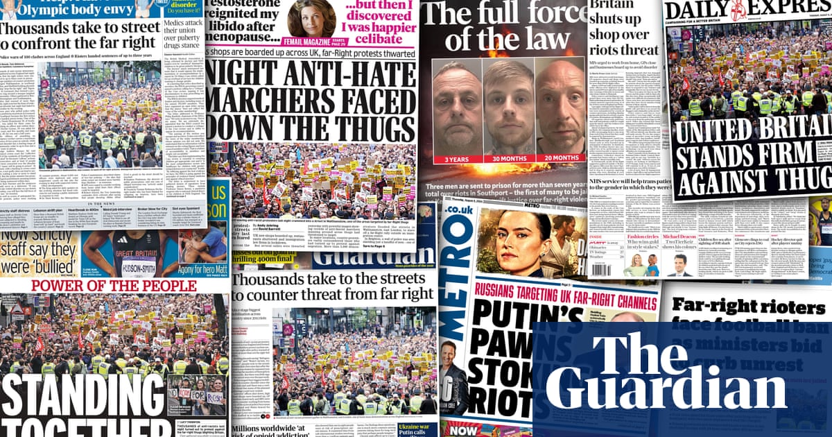 ‘Standing together’: What the papers say about far-right rallies and counter-protests | Media