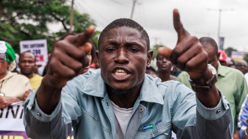 Demonstrators gather during the End Bad Governance protest at Ikeja, Lagos