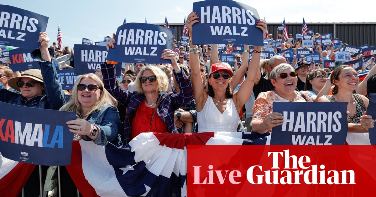 Harris and Walz to continue campaign blitz in battleground states as she leads Trump in latest national poll – live | US elections 2024