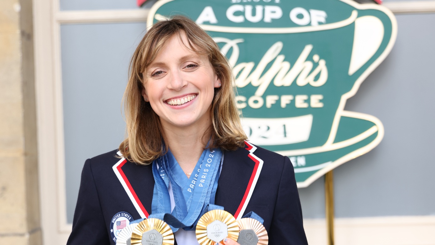 Katie Ledecky and Nick Mead will be U.S. flagbearers for Paris closing ceremony : NPR