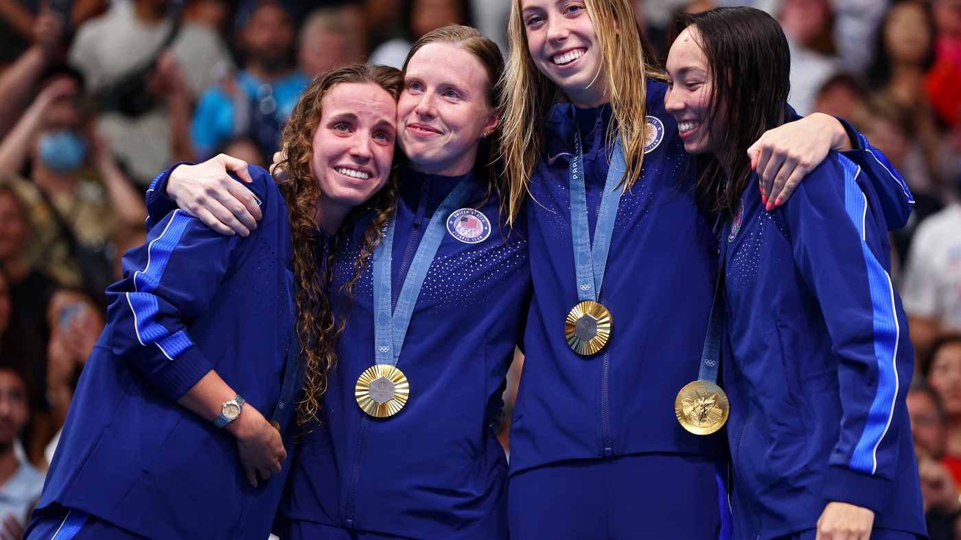 U.S. women's 4x100m relay swim team wins gold and world record : NPR