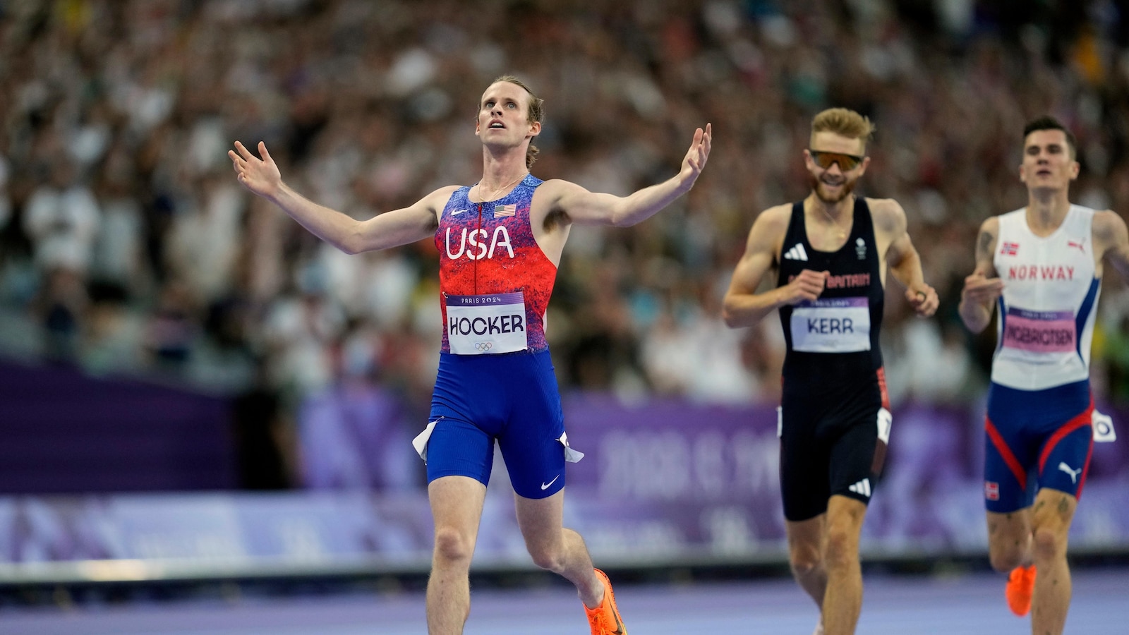 American Cole Hocker pulls Olympic shocker in men's 1,500, leaving Kerr and Ingebrigtsen behind