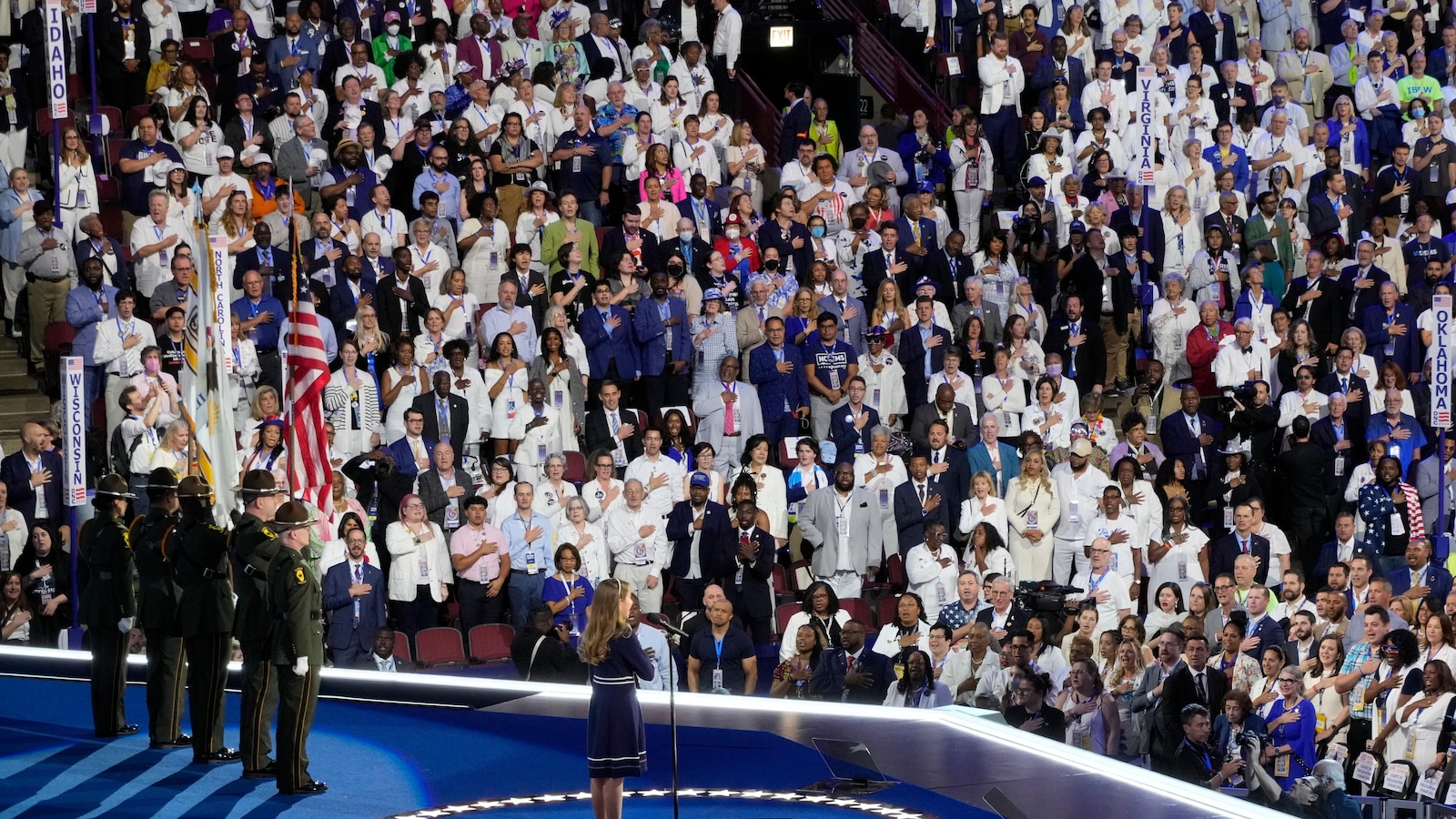 Female delegates at the DNC are wearing white to honor women's suffrage on night of Harris' speech