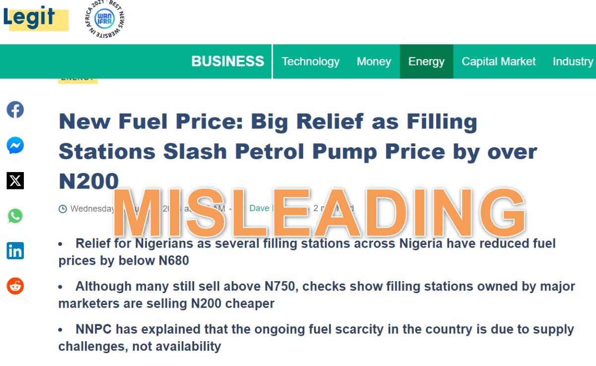 Posts mislead with claim about petrol prices falling across Nigeria