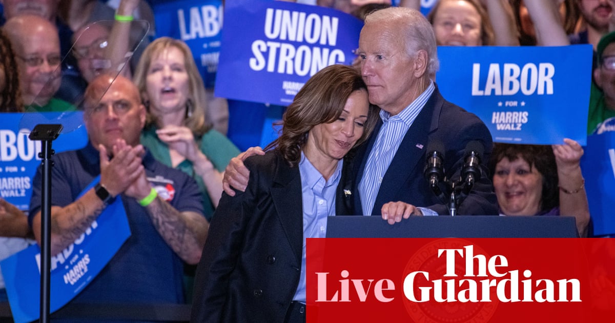 Biden and Harris team up to pitch union workers in first joint campaign appearance – live | US elections 2024