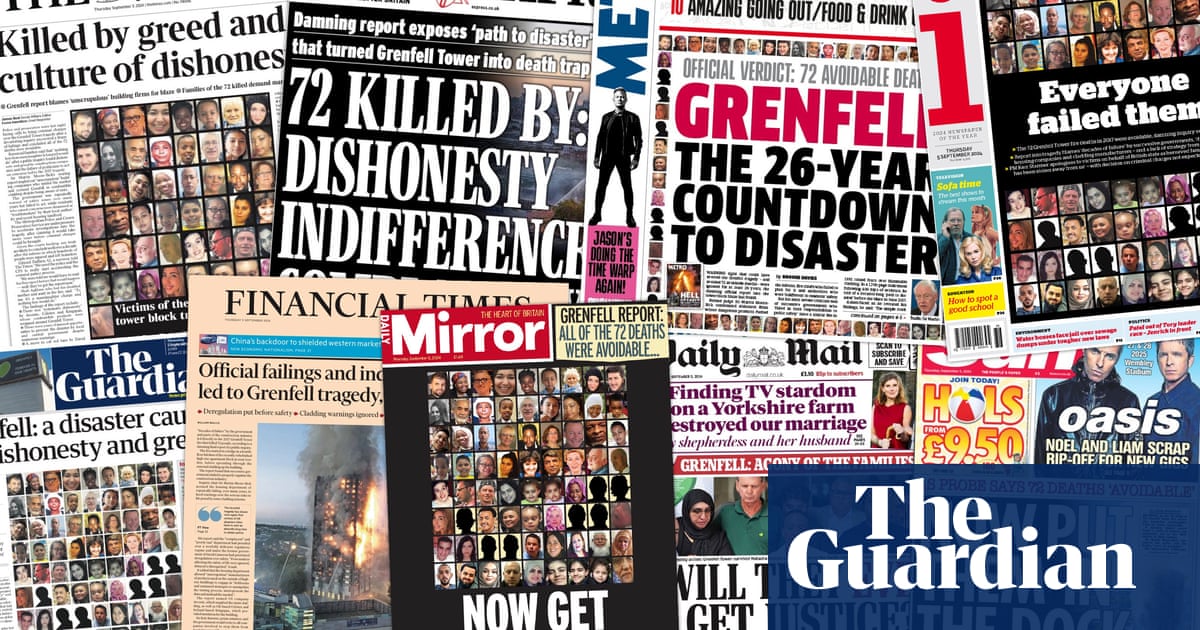 ‘Everyone failed them’: what the papers say on report into deadly Grenfell Tower fire | UK news