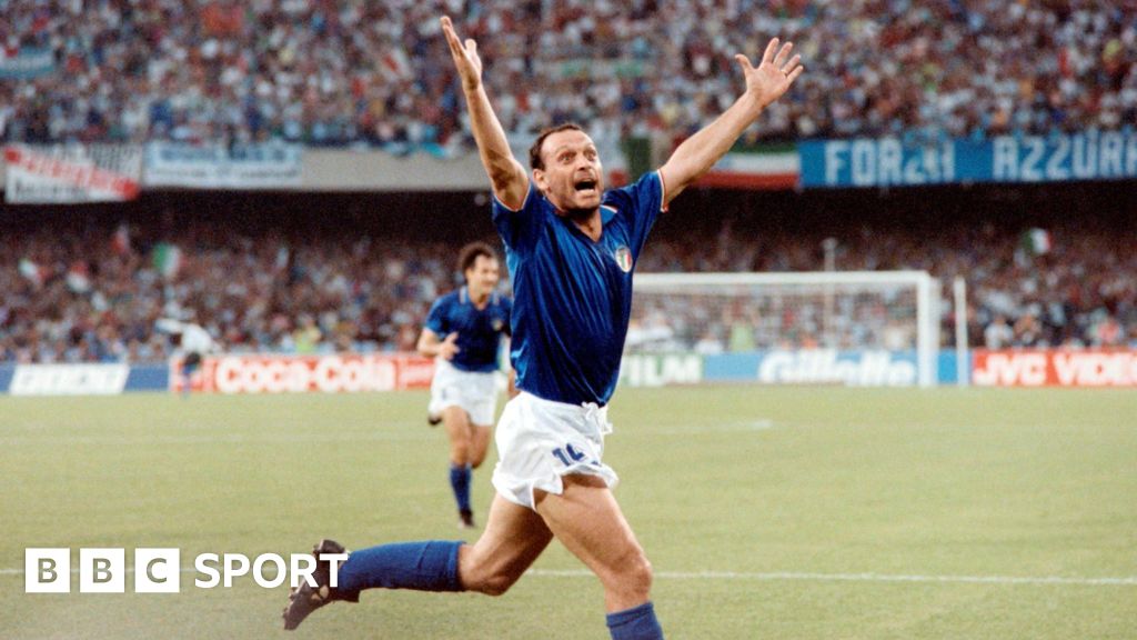 Salvatore Schillaci celebrates at the 1990 World Cup