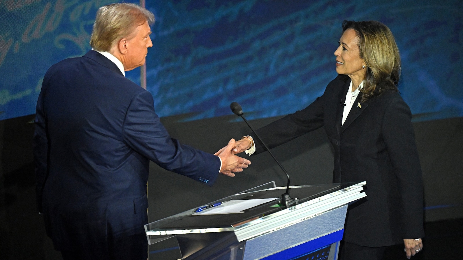 Harris and Trump shake hands on debate stage