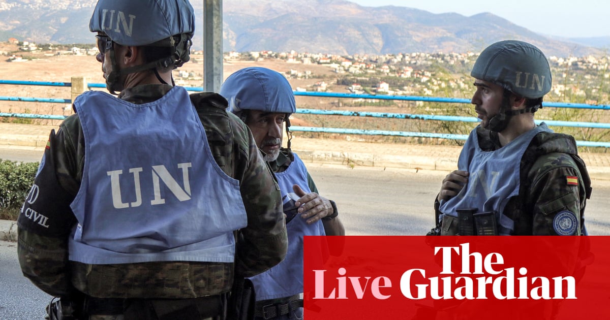 Middle East crisis live: EU chief says Israel firing on peacekeepers ‘not acceptable’; UN says personnel in Lebanon ‘increasingly in jeopardy’ | Israel-Gaza war