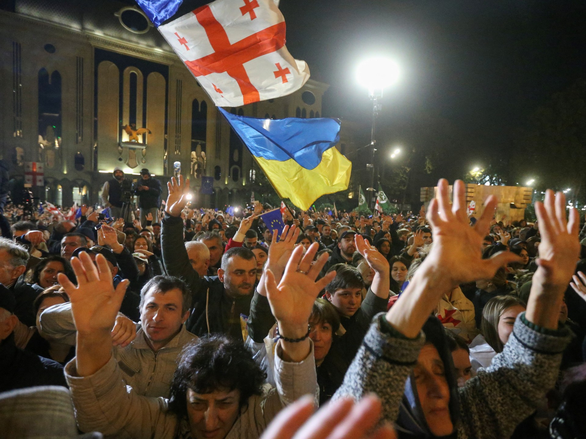 Georgians protest to denounce ruling party win in elections | Elections News