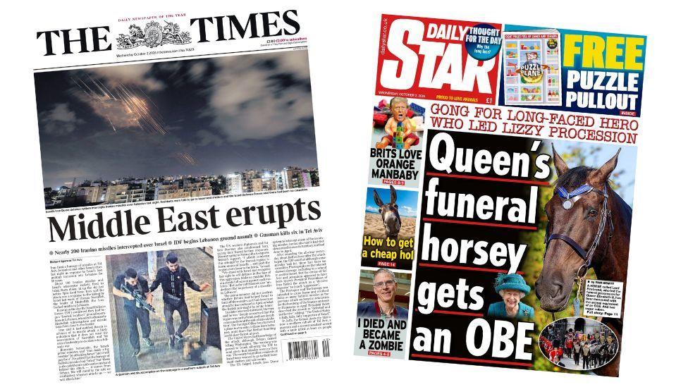 'Middle East erupts' and OBE for Queen's funeral horse