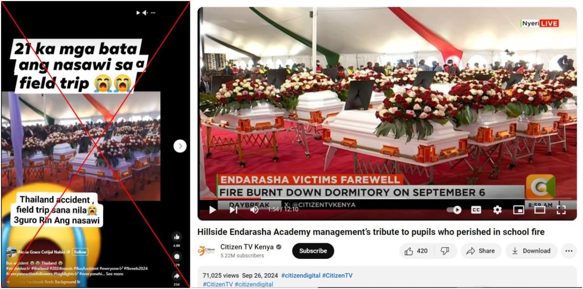 Kenyan funeral video circulates in posts about Thai school bus crash victims