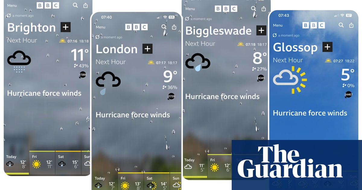 ‘Bit of a glitch’: BBC Weather app forecasts 15,759mph winds in UK | UK weather