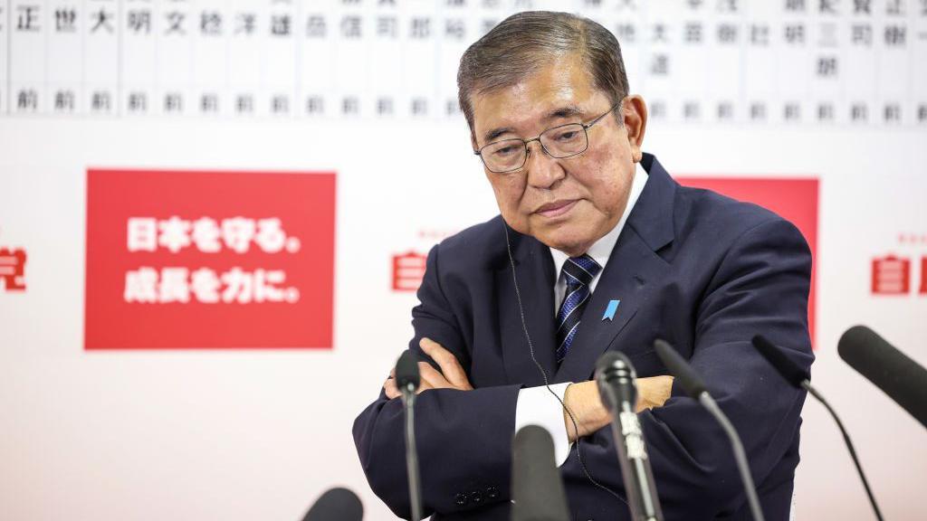 Shigeru Ishiba, Japan's prime minister, at the Liberal Democratic Party's headquarters on polling night