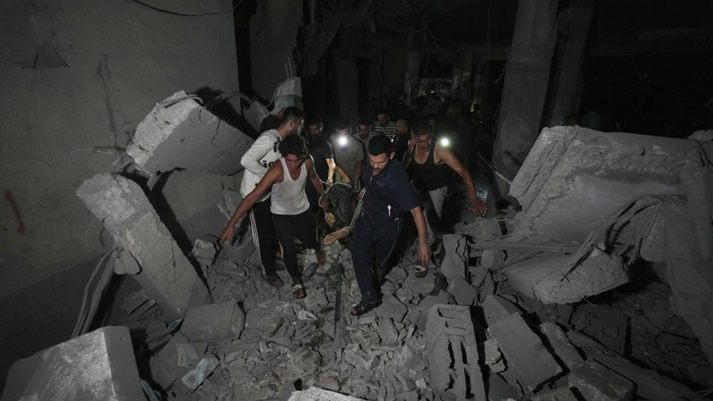 A strike on a mosque kills 19 as Israel bombards northern Gaza and southern Beirut : NPR