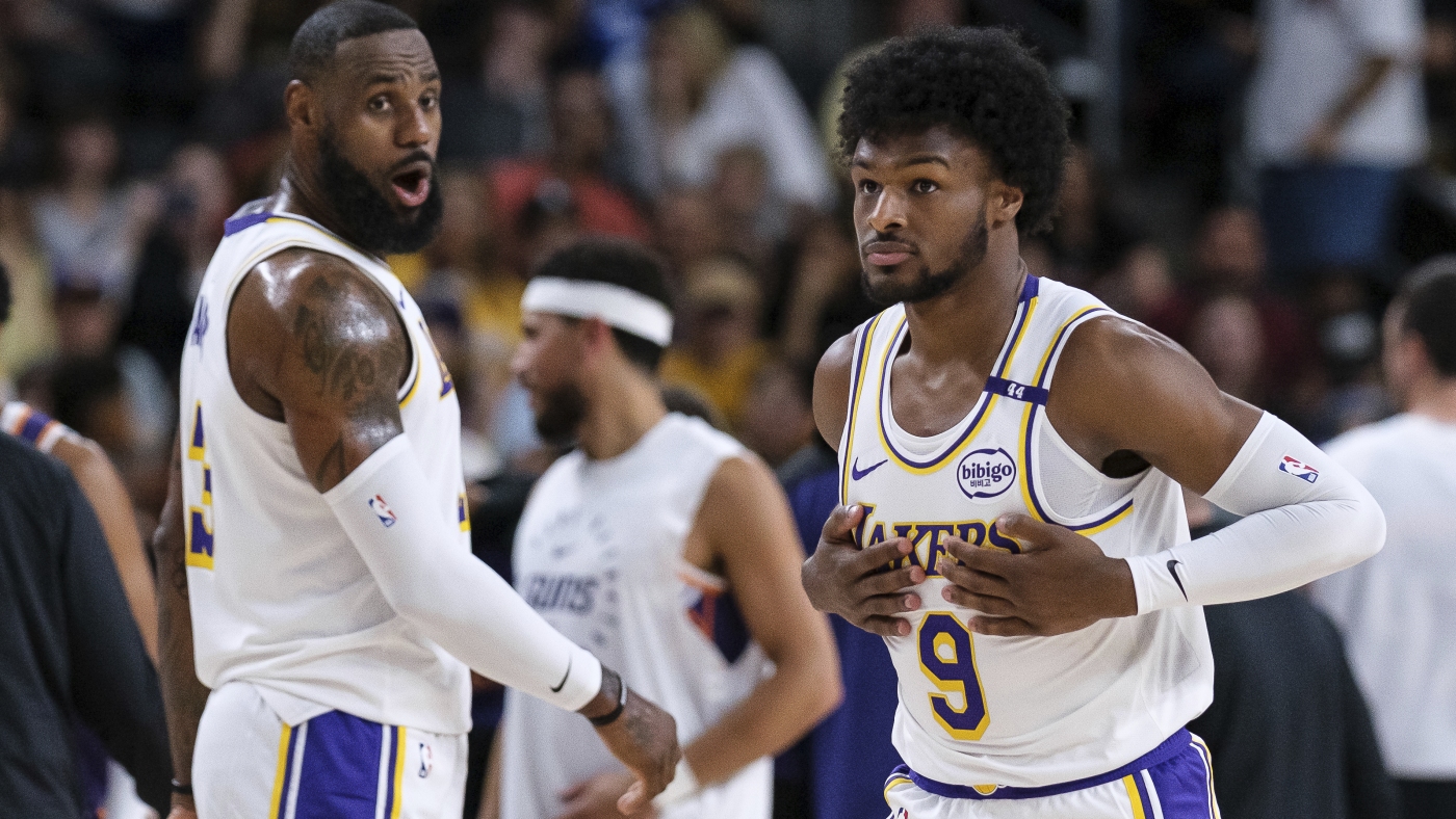 LeBron and Bronny James play together for first time in preseason game for the Lakers : NPR