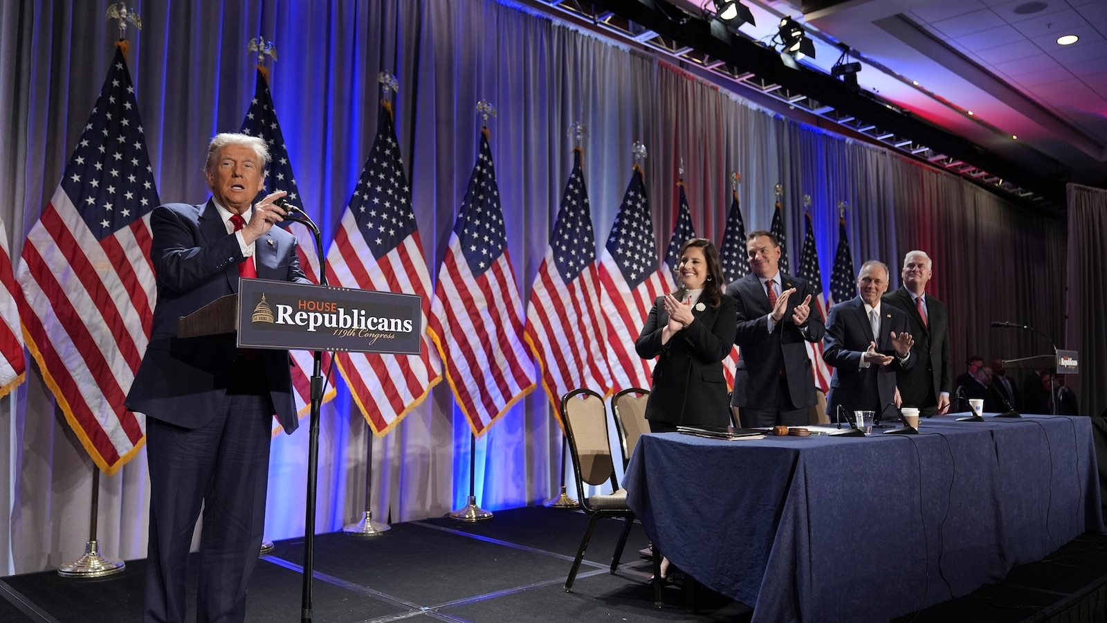 Trump gets warm welcome from House Republicans in 1st stop back in Washington