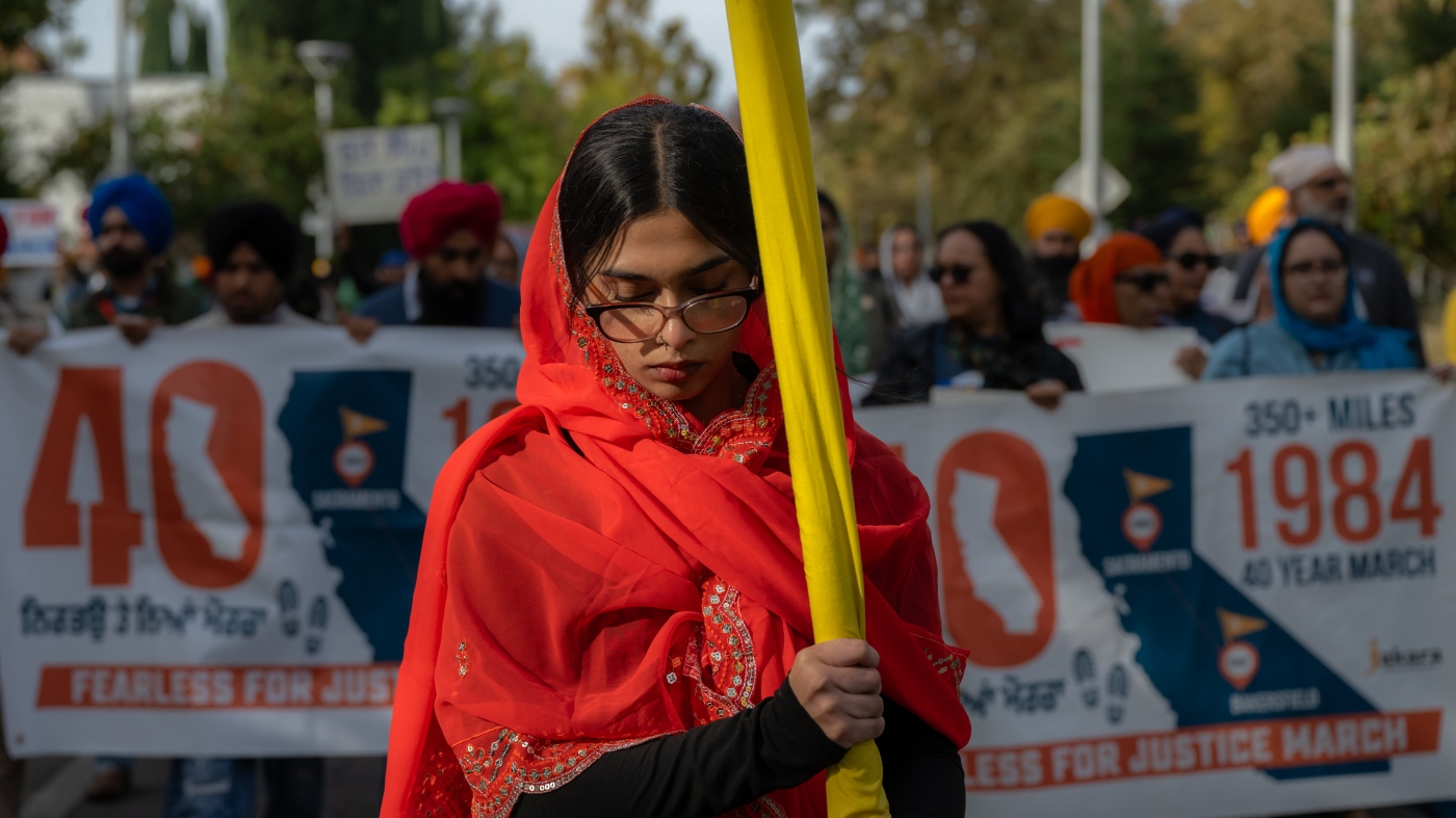 Sikhs march across California urging protections against threats from India on U.S. soil : NPR